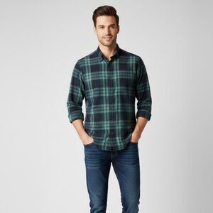 Banana Republic Soft Wash Slim Fit Blue/Mint Plaid Size Medium